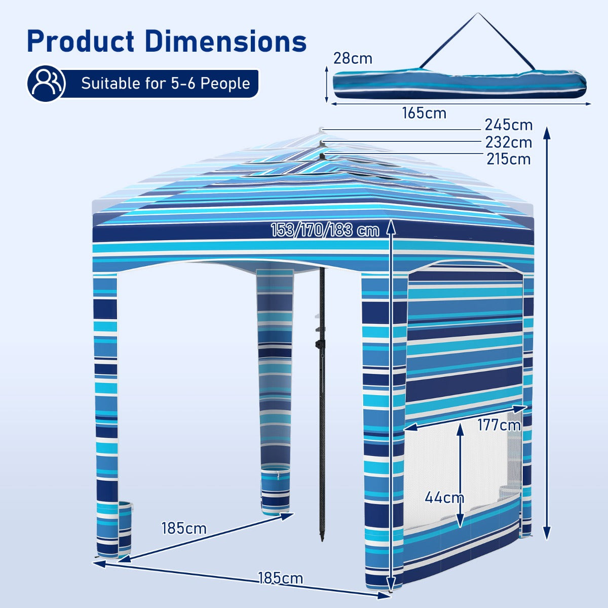 LIVSK Strandtent - PA-gecoat Polyester - Verstelbare Hoogte - Eenvoudige Opbouw - Lichtgewicht en Compact - Marineblauw/Roze