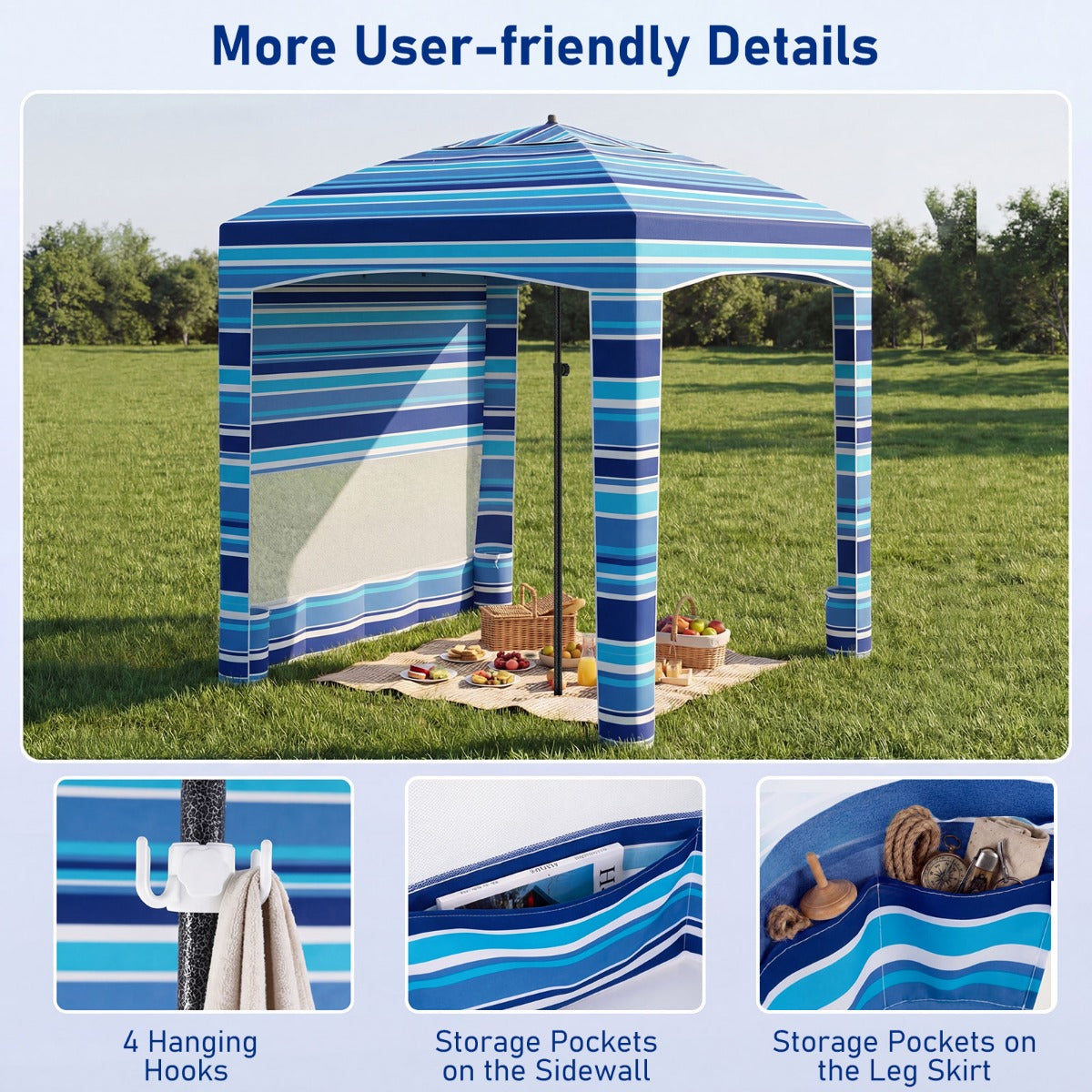 LIVSK Strandtent - PA-gecoat Polyester - Verstelbare Hoogte - Eenvoudige Opbouw - Lichtgewicht en Compact - Marineblauw/Roze