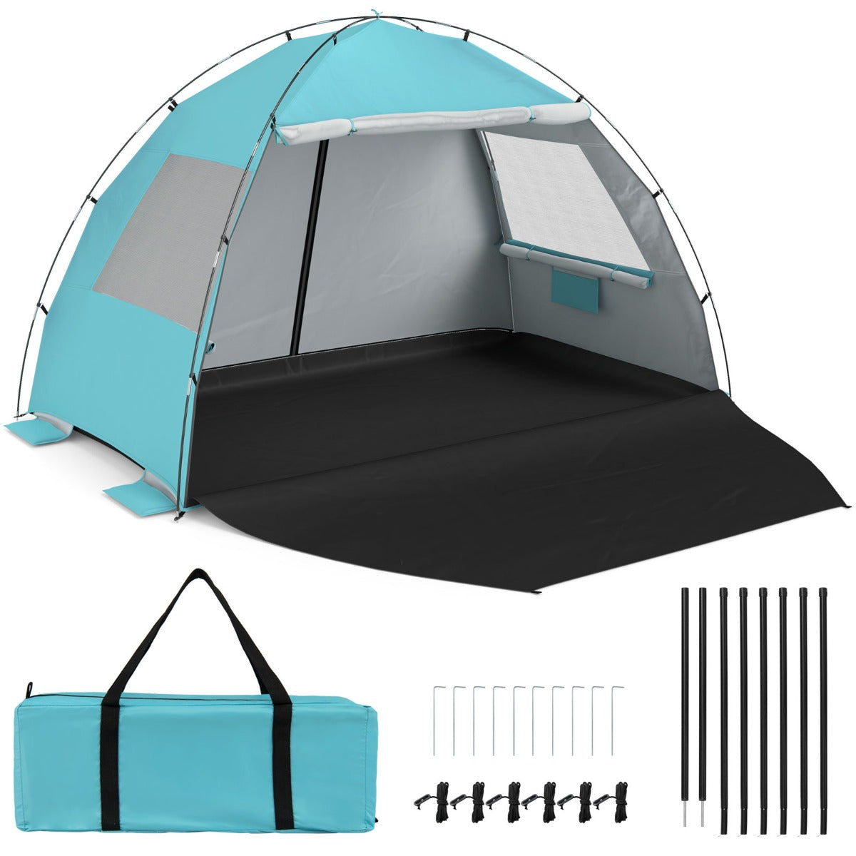 LIVSK Strandtent - Ruimte voor 5-6 Personen - Uitschuifbare Luifel - Gaasramen voor Ventilatie - Blauw/Groen