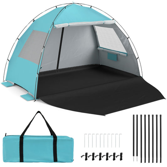 LIVSK Strandtent - Ruimte voor 5-6 Personen - Uitschuifbare Luifel - Gaasramen voor Ventilatie - Blauw/Groen