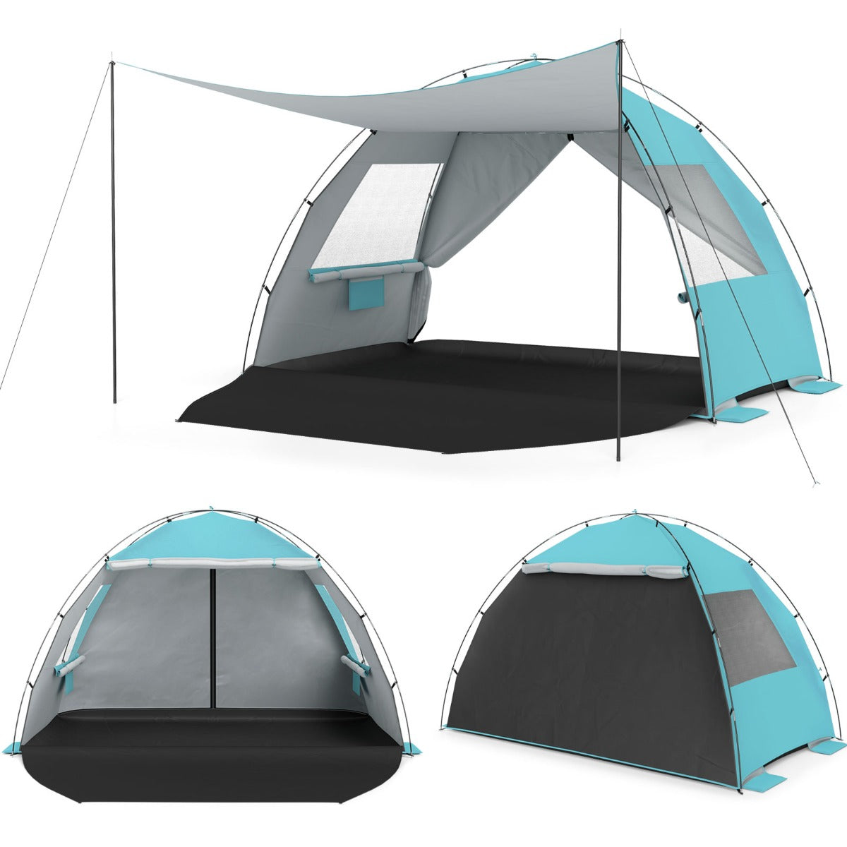 LIVSK Strandtent - Ruimte voor 5-6 Personen - Uitschuifbare Luifel - Gaasramen voor Ventilatie - Blauw/Groen