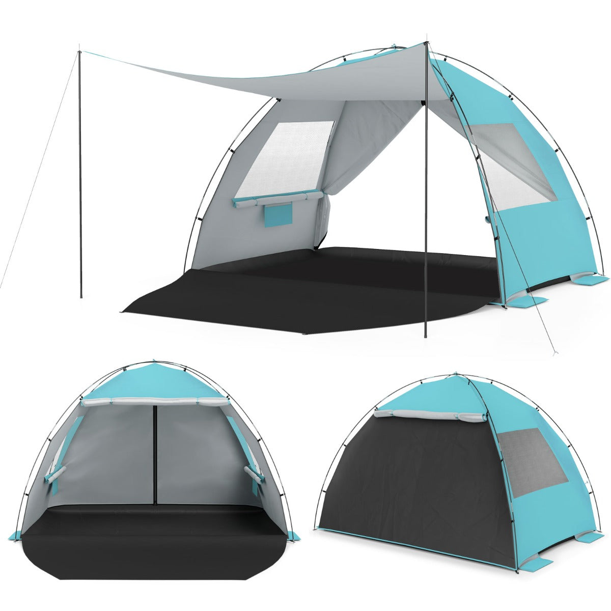 LIVSK Strandtent - Ruimte voor 5-6 Personen - UV-Bescherming - Ventilatieramen - Opvouwbaar - Blauw/Groen
