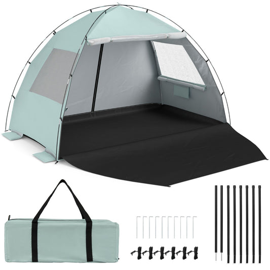 LIVSK Strandtent - Voor 5-6 Personen - Zilverkleurig Polyester - Uitstekende Ventilatie - Inclusief Draagtas - Blauw/Groen