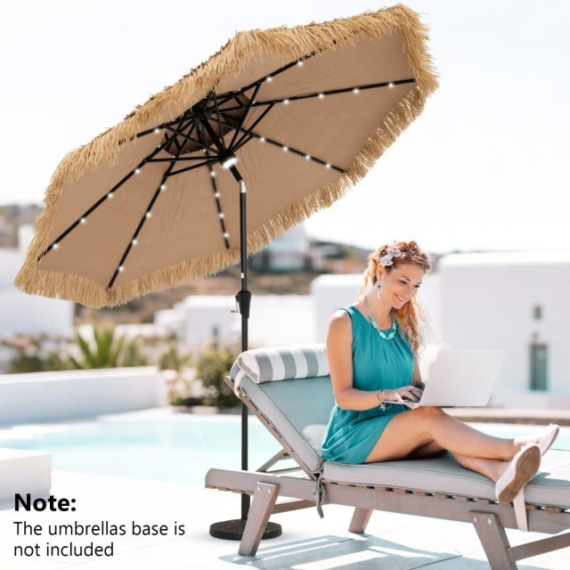 LIVSK Stroparasol met Voet - Ademend Polyester - Verstelbare Hoek - Energiebesparende LED - 270 cm - Naturel & Zwart