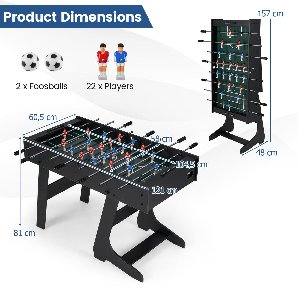 LIVSK Tafelvoetbaltafel - Stevig MDF-frame - Opvouwbaar - Ergonomische Handgrepen - Geschikt voor 2 tot 4 Spelers - Zwart/Naturel