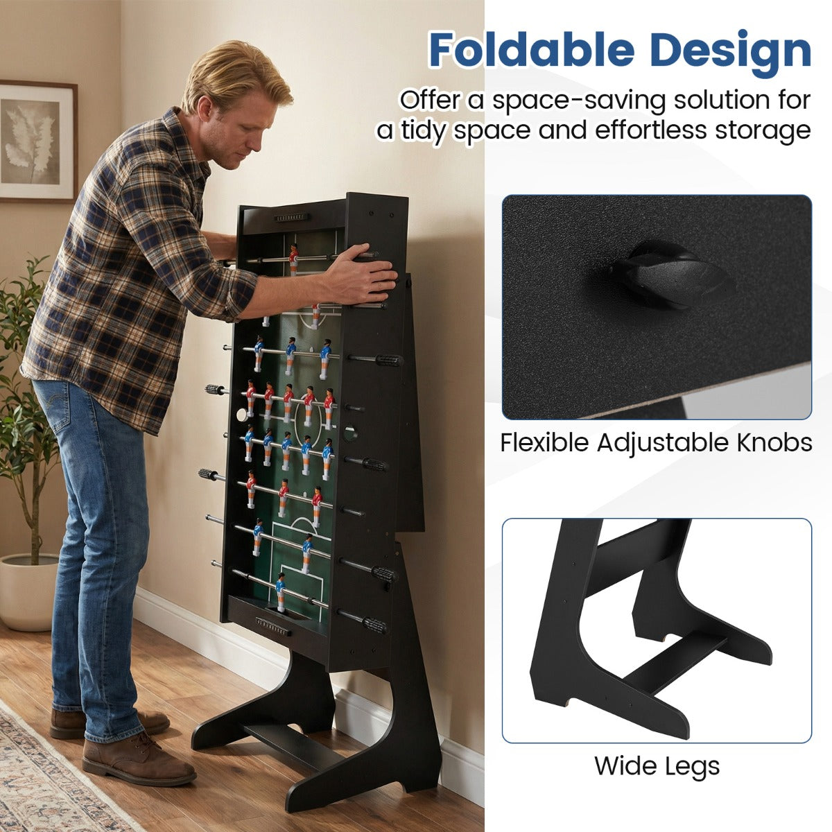 LIVSK Tafelvoetbaltafel - Stevig MDF-frame - Opvouwbaar - Ergonomische Handgrepen - Geschikt voor 2 tot 4 Spelers - Zwart/Naturel