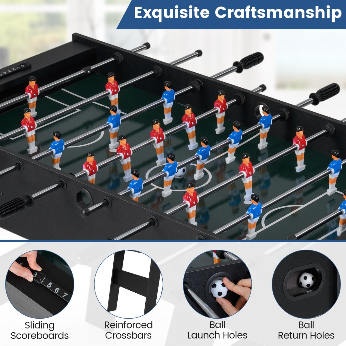 LIVSK Tafelvoetbaltafel - Stevig MDF-frame - Opvouwbaar - Ergonomische Handgrepen - Geschikt voor 2 tot 4 Spelers - Zwart/Naturel