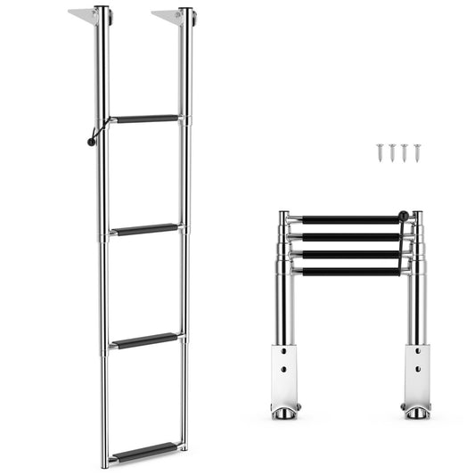 LIVSK Telescopische Bootladder - 4 Treden - Roestvrij Staal - Antislip Treden - Capaciteit 227 kg - Zilver