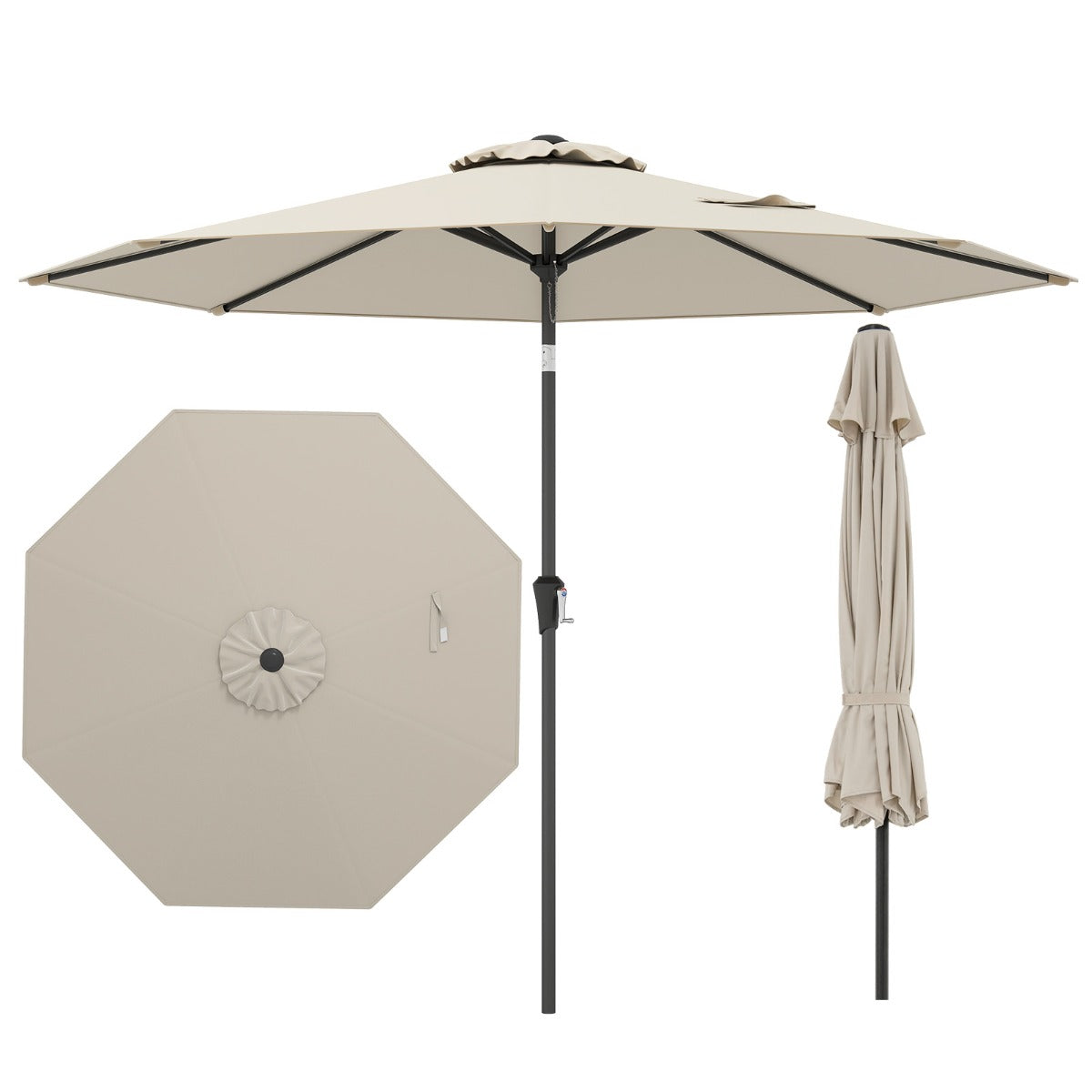 LIVSK Terrasparasol - 270 cm - Kantelmechanisme - UV-bestendig - Geventileerd - Beige