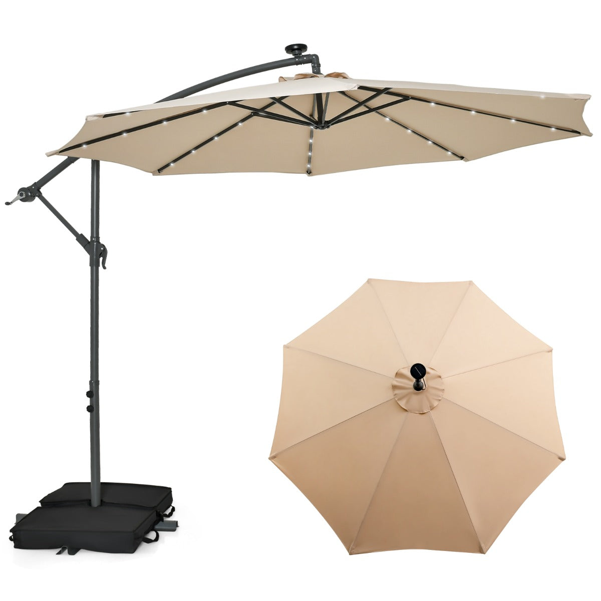 LIVSK Terrasparasol - 3 Meter Overkapping - 32 Zonne-LED-lampen - Water- en UV-bescherming - Beige