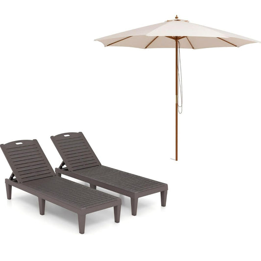 LIVSK Terrasparasol en Ligstoelen Set - Hoogwaardig Polyester - Verstelbare Rugleuning - Eenvoudige Montage -