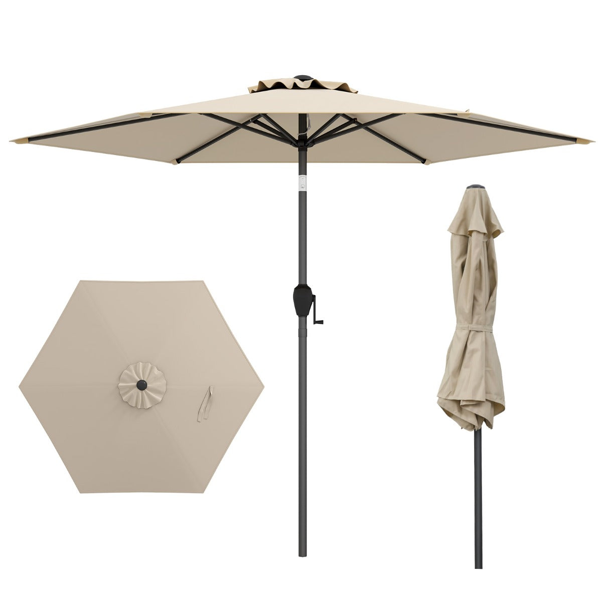 LIVSK Terrasparasol - Geventileerd Polyester - Kantelmechanisme - Stevige Metalen Constructie - 230 x 230 cm - Beige