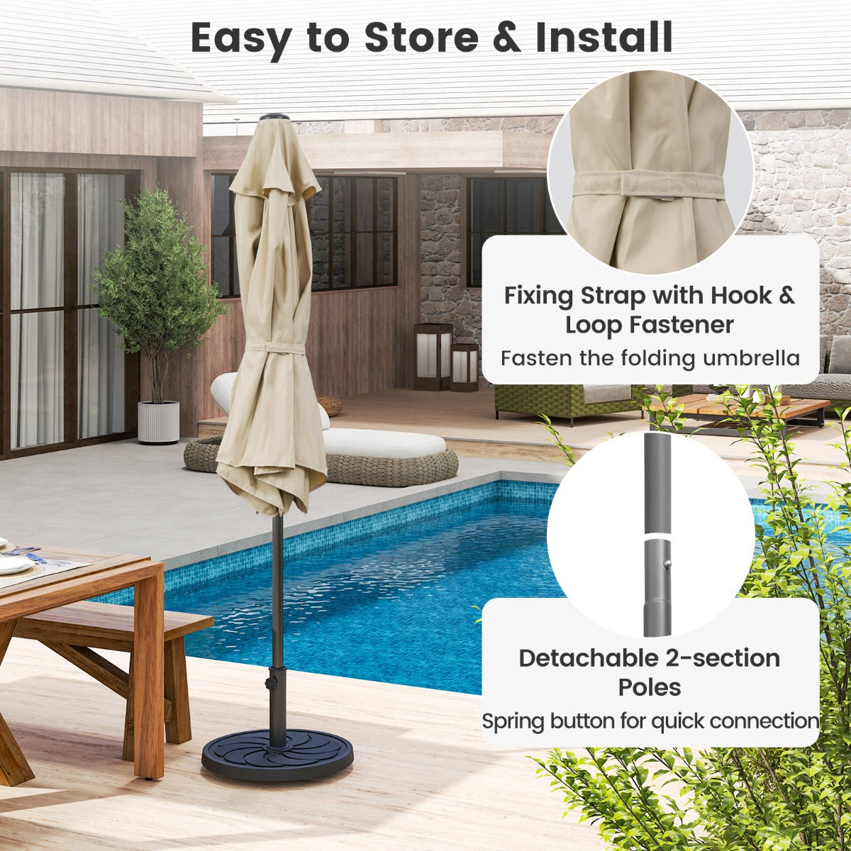 LIVSK Terrasparasol - Geventileerd Polyester - Kantelmechanisme - Stevige Metalen Constructie - 230 x 230 cm - Beige