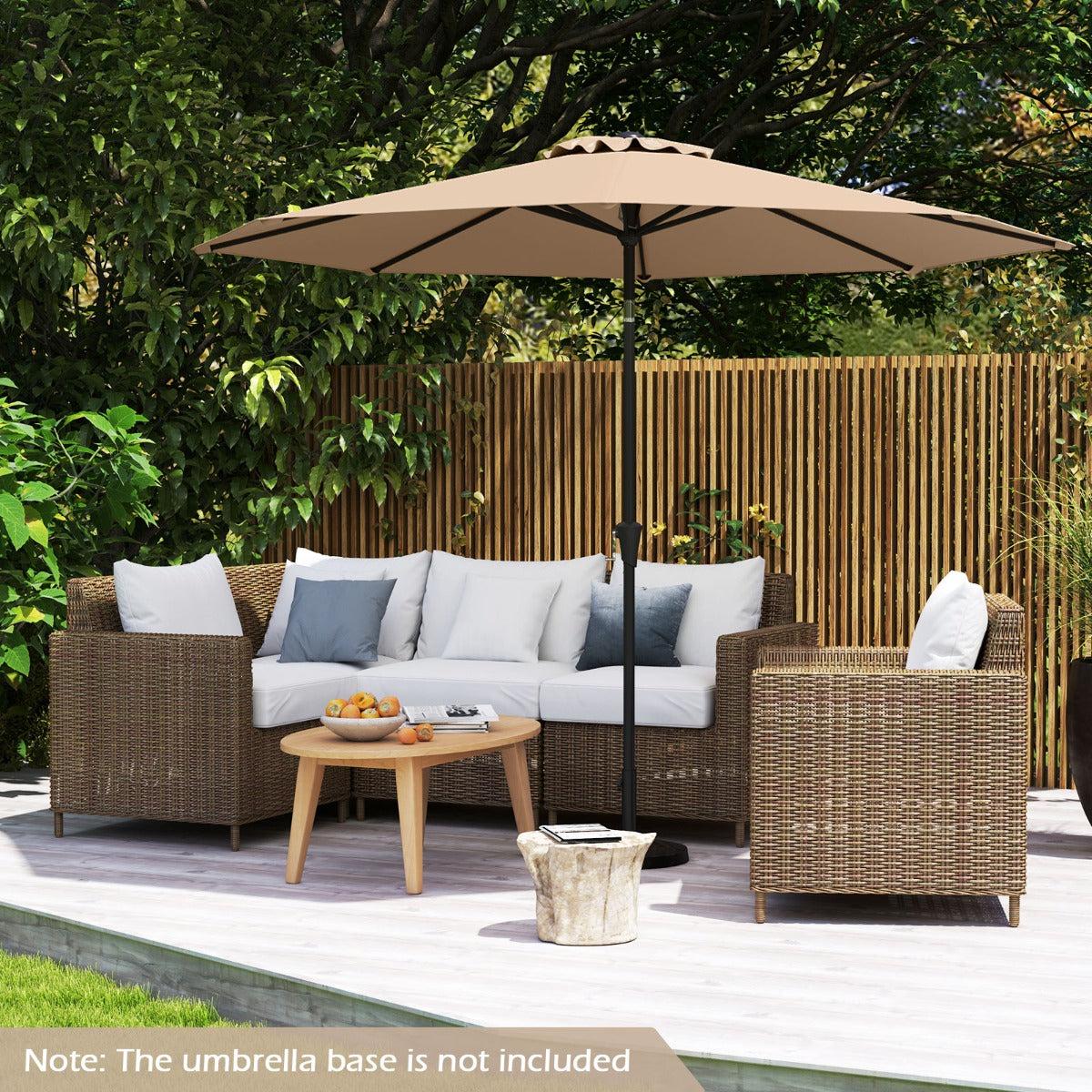 LIVSK Terrasparasol - Kantelbaar - 8 Baleinen - Eenvoudig met Zwengel - Polyester en PA-coating - 303 x 253 cm - Bruin