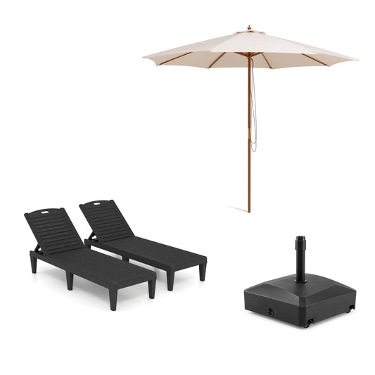 LIVSK Terrasparasol met Ligstoelen - Touwrolsysteem - 3 Hoogte-instellingen - Stevige Houten Constructie - Beige