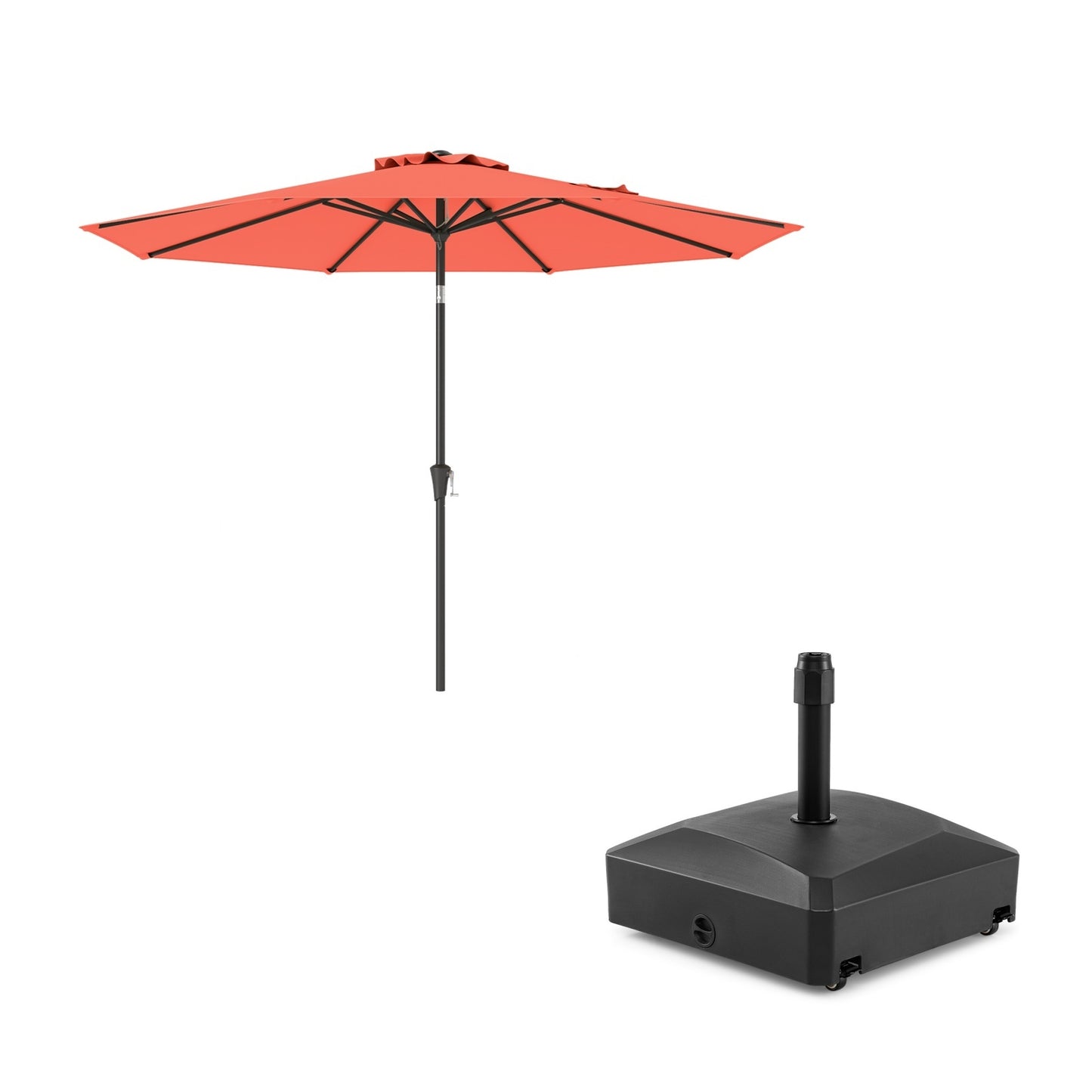 LIVSK Terrasparasol met Vulbare Voet - Flexibele Vulling tot 80 kg - Verstelbare Kantelfunctie - HDPE en Polyester - Bruin/Oranje