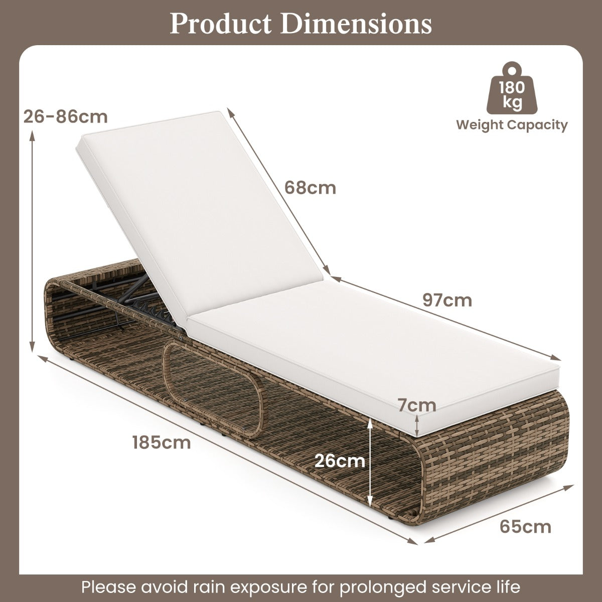 LIVSK Terrasparasolset - Inclusief Parasolvoet en Ligstoel - UV-bescherming - Verstelbare Rugleuning - Mixed Brown