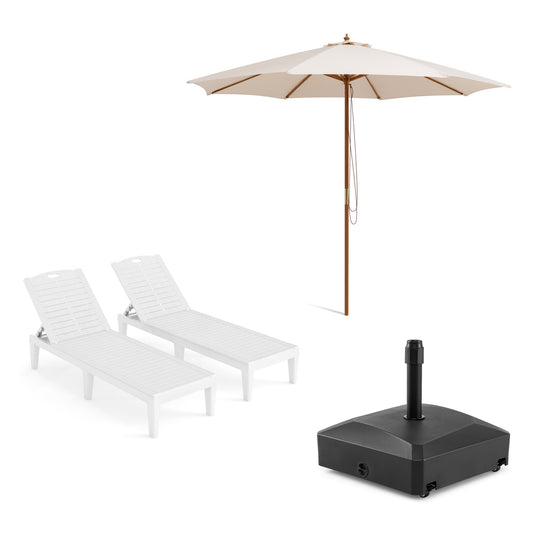 LIVSK Terrasparasolset - Verstelbaar Ontwerp - Hoogwaardig Polyester - Inclusief Ligstoelen en Parasolvoet - Beige