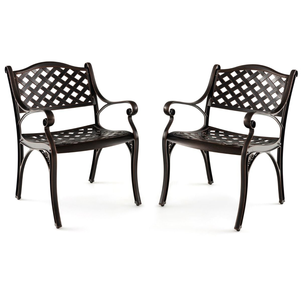 LIVSK Terrasset met Tafel en 2 Stoelen - Gegoten Aluminium - Verstelbare Pootjes - Parasolgat - Vintage Brons