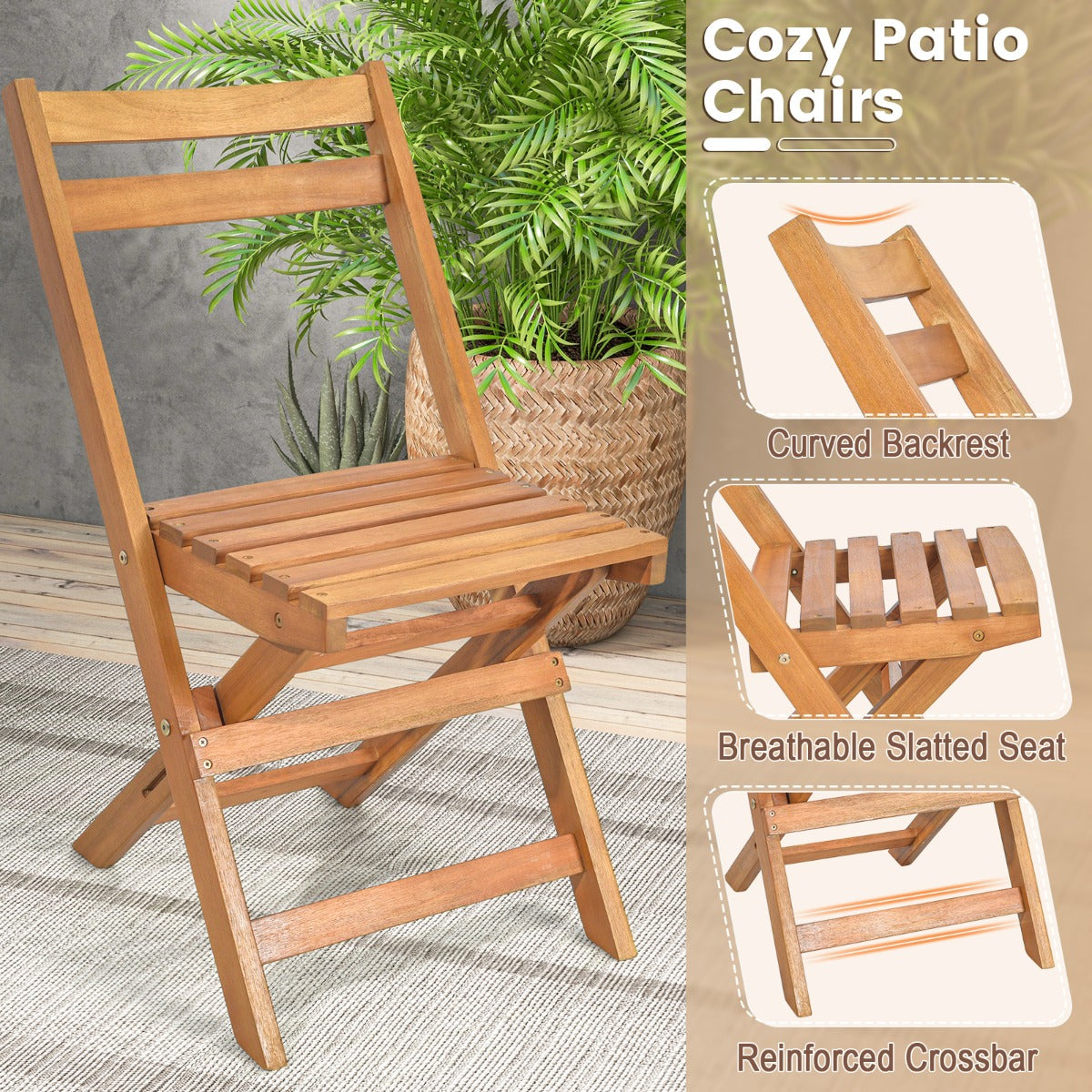 LIVSK Terrasset - Premium Acaciahout - Opvouwbaar Ontwerp - Comfortabele Stoelen - Natuurlijk