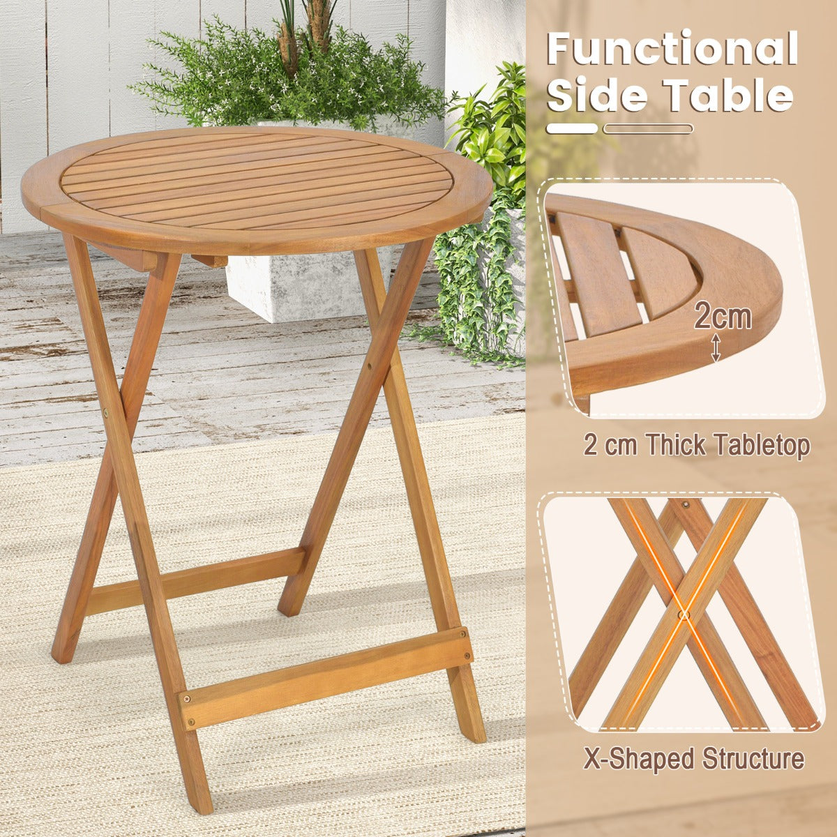 LIVSK Terrasset - Premium Acaciahout - Opvouwbaar Ontwerp - Comfortabele Stoelen - Natuurlijk
