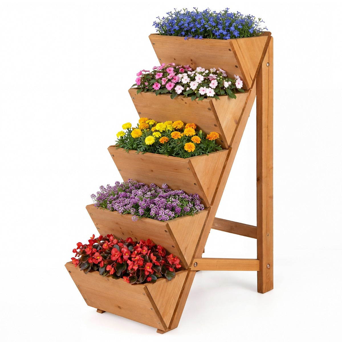 LIVSK Trapsgewijze Plantenbak - Verhoogd Ontwerp - Natuurlijk Dennenhout - Compact voor Balkon - Naturel/Oranje