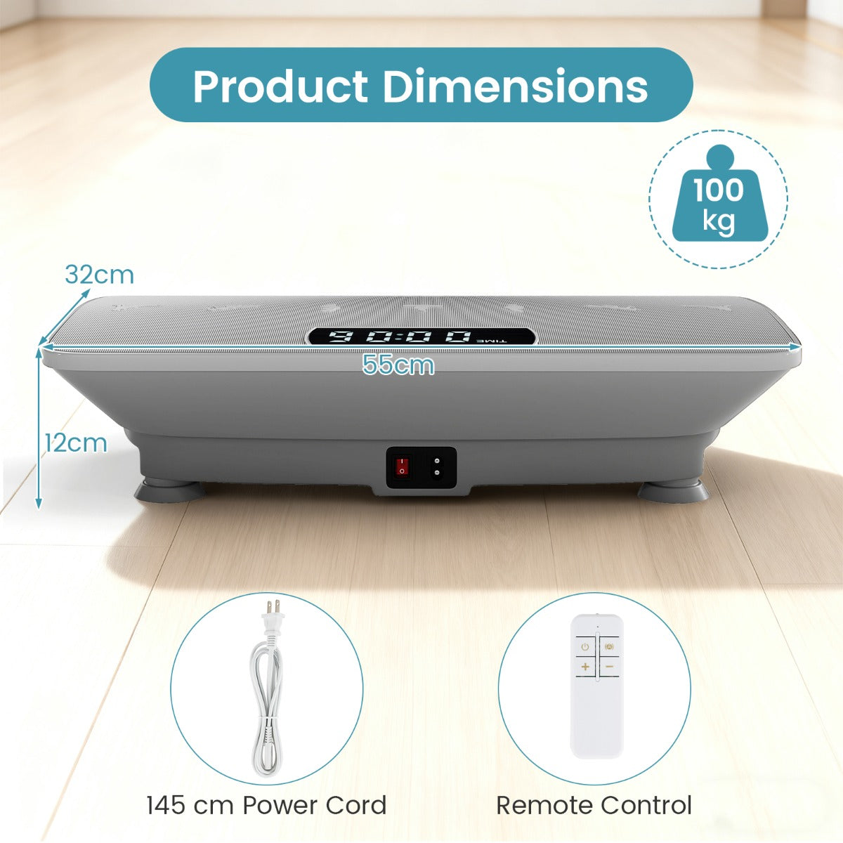 LIVSK Trilplaat - Hoogfrequente Trillingen - 10 Snelheidsniveaus - Afstandsbediening - Ruimtebesparend - Zwart/Grijs