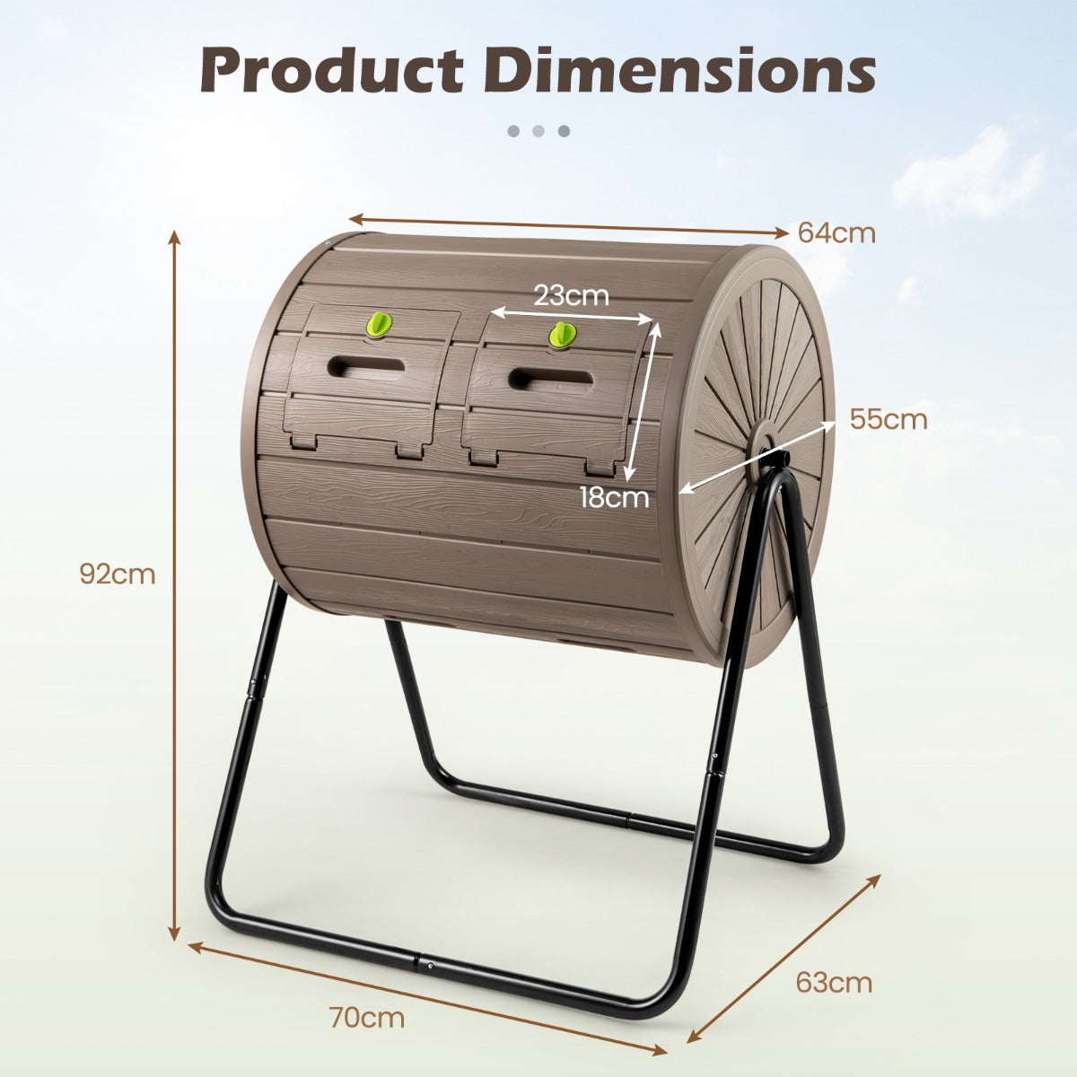LIVSK Trommelcomposter 142 L - 2 Kamers - Afsluitbare Deuren - Buiten Compostbak - Bruin