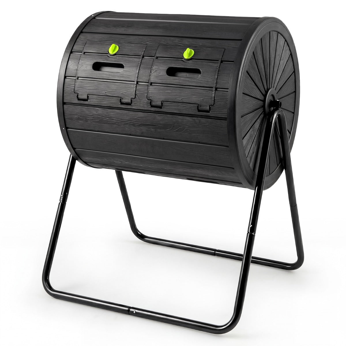 LIVSK Trommelcomposter - Afsluitbare Deuren - 142 L Capaciteit - 2 Kamers - Zwart
