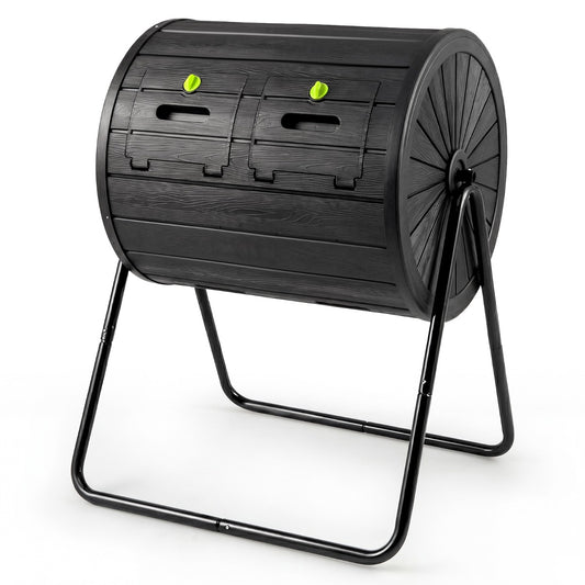 LIVSK Trommelcomposter - Afsluitbare Deuren - 142 L Capaciteit - 2 Kamers - Zwart