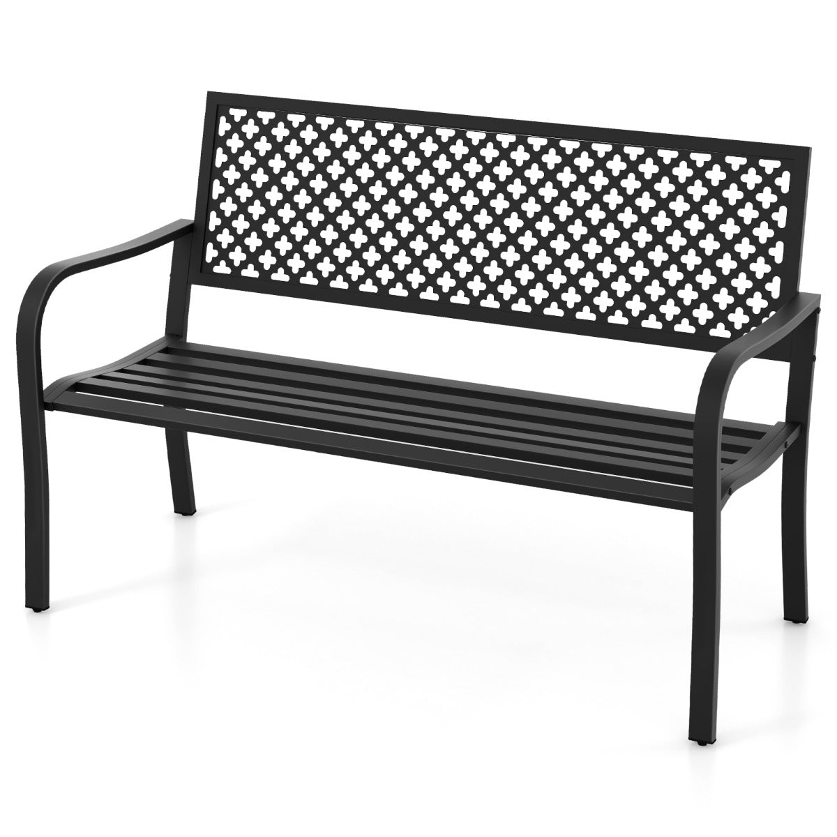 LIVSK Tuinbank voor Buiten - Elegant Ontwerp - Opengewerkte Rugleuning - Stevig Metaal - Draagvermogen 300 kg - Zwart
