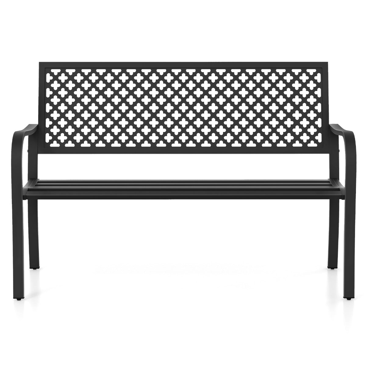 LIVSK Tuinbank voor Buiten - Elegant Ontwerp - Opengewerkte Rugleuning - Stevig Metaal - Draagvermogen 300 kg - Zwart