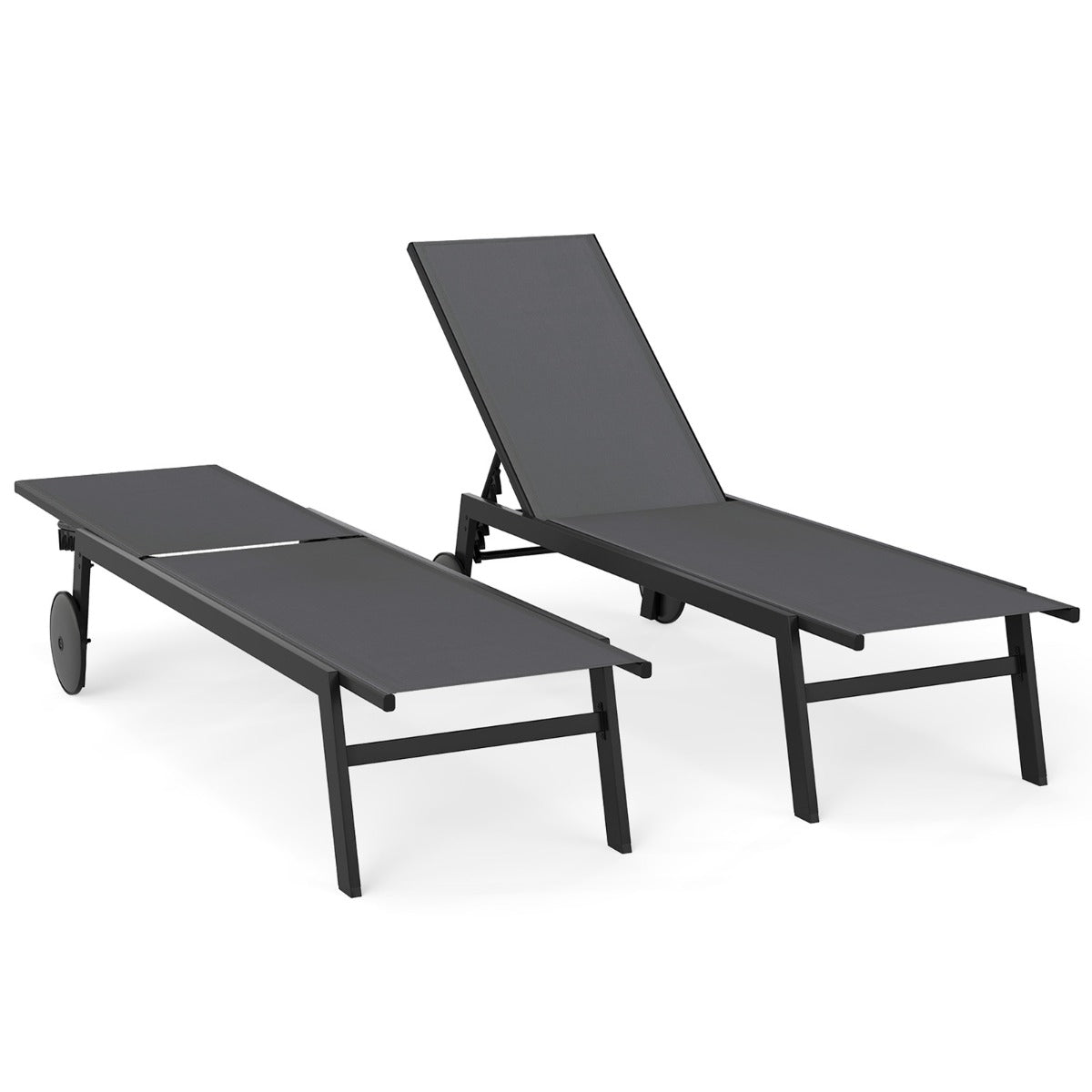 LIVSK Tuinligstoel met Wielen - Verstelbare Rugleuning - Duurzame Bekleding - Sterk Metalen Frame - Tot 150 kg - Grijs