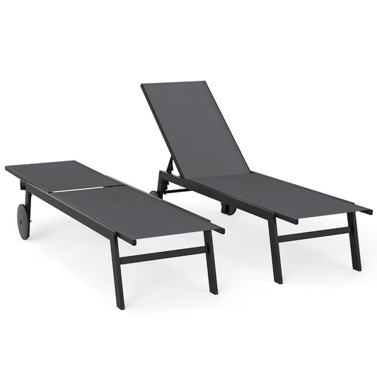 LIVSK Tuinligstoel met Wielen - Verstelbare Rugleuning - Duurzame Bekleding - Sterk Metalen Frame - Tot 150 kg - Grijs