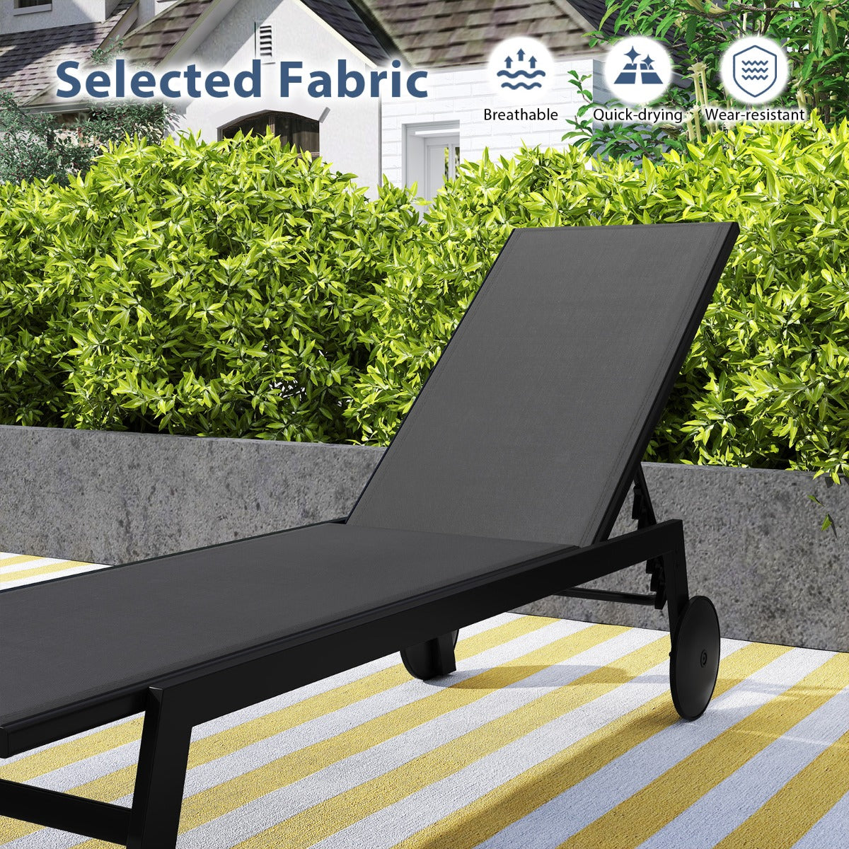 LIVSK Tuinligstoel met Wielen - Verstelbare Rugleuning - Duurzame Bekleding - Sterk Metalen Frame - Tot 150 kg - Grijs