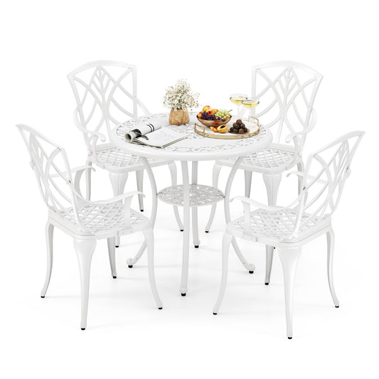 LIVSK Tuinmeubelset - Gegoten Aluminium - Comfortabele Stoelen - Ruim Tafelblad - Parasolgat - Wit