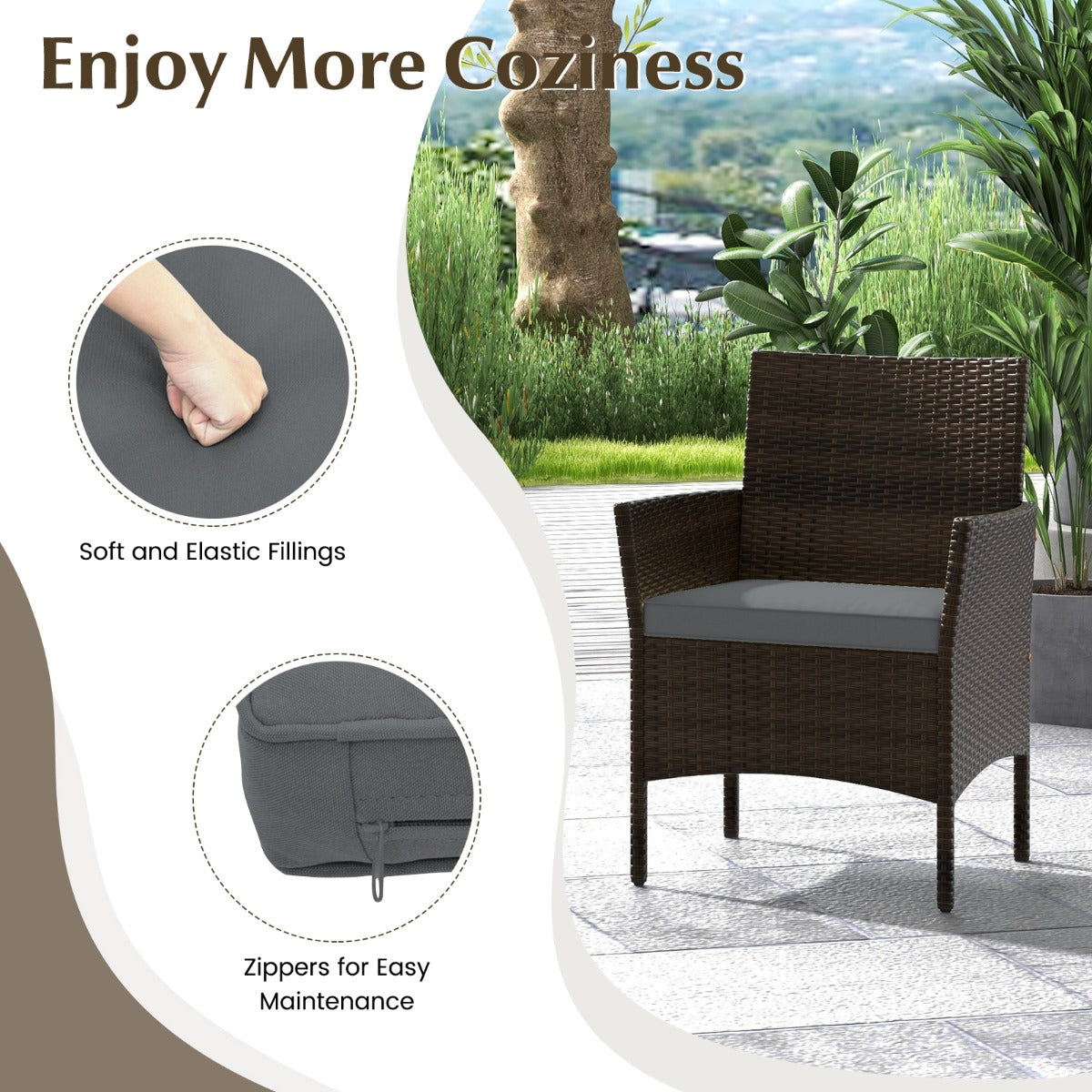 LIVSK Tuinmeubelset - Handgevlochten PE-rotan - Dikke Kussens - Flexibele Configuratie - Bruin+Zwart/Bruin+Grijs