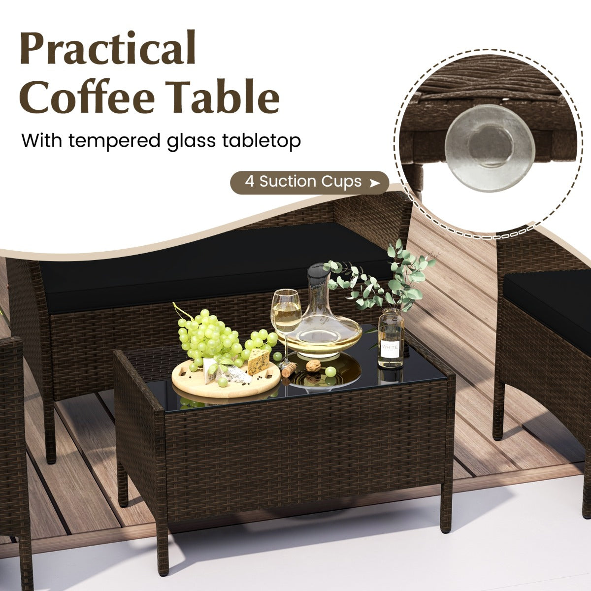 LIVSK Tuinmeubelset - Handgevlochten PE-rotan - Ergonomische Kussens - Flexibele Configuratie - Bruin en Zwart