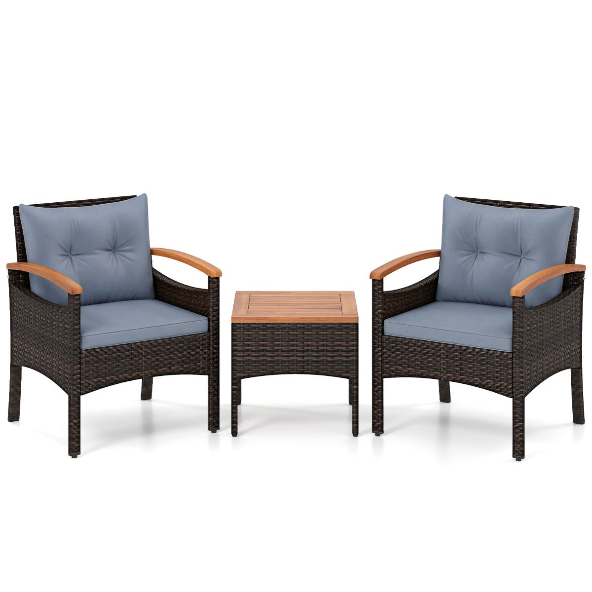 LIVSK Tuinmeubelset - Weerbestendig PE-rotan - Acaciahouten Tafel - Comfortabele Kussens - Geschikt voor Buiten - Gemengd Bruin