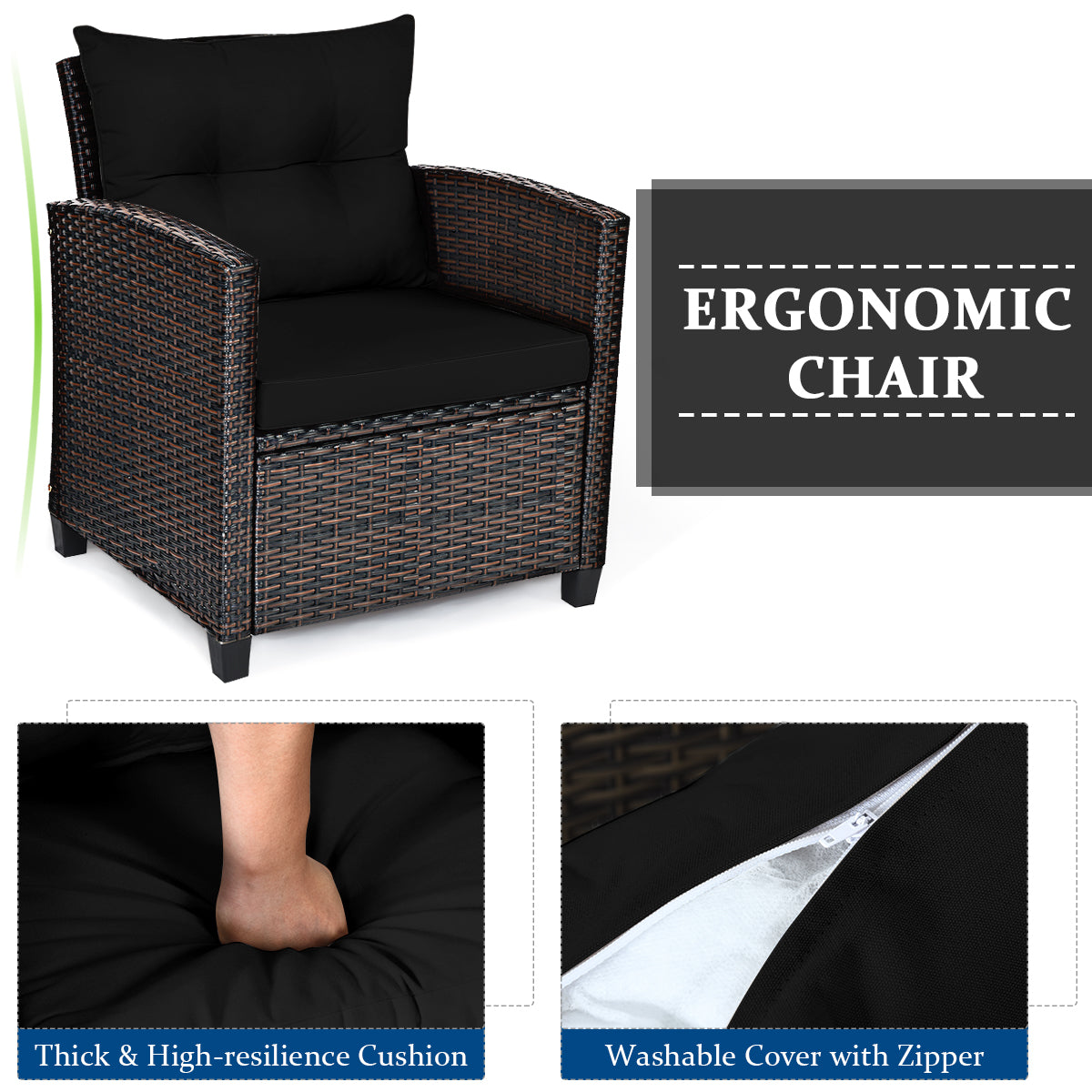 LIVSK Tuinmeubelset - Weerbestendig Riet - Inclusief 4 Zachte Kussens - Gehard Glas Tafel - Bruin/Zwart Mix