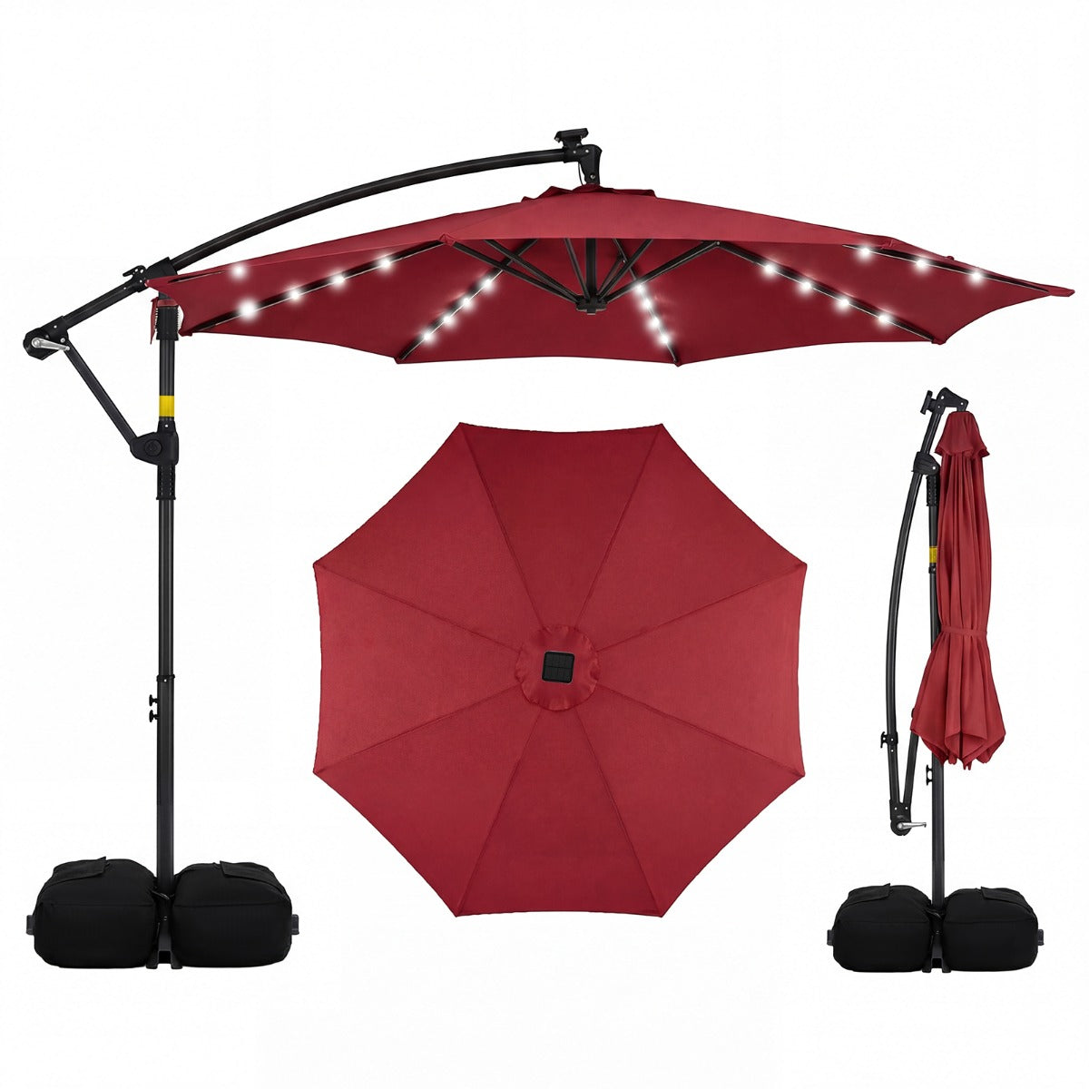 LIVSK Tuinparasol op Zonne-energie - 32 LED-lampjes - Verstelbare Hoek - Duurzaam Polyester - 300 x 240 cm - Beige/Grijs/Bruin