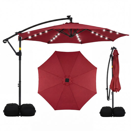 LIVSK Tuinparasol op Zonne-energie - 32 LED-lampjes - Verstelbare Hoek - Duurzaam Polyester - 300 x 240 cm - Beige/Grijs/Bruin