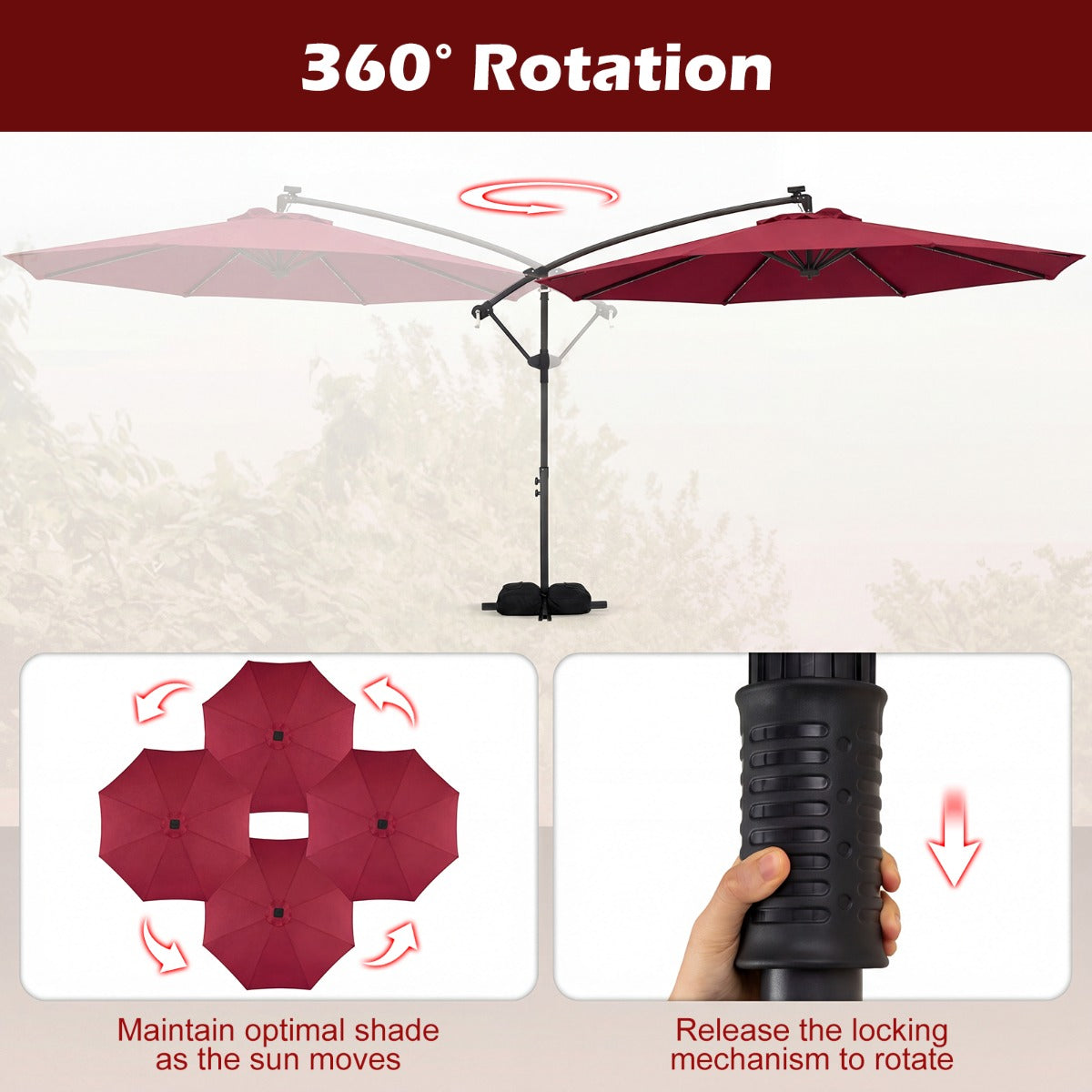 LIVSK Tuinparasol op Zonne-energie - 32 LED-lampjes - Verstelbare Hoek - Duurzaam Polyester - 300 x 240 cm - Beige/Grijs/Bruin