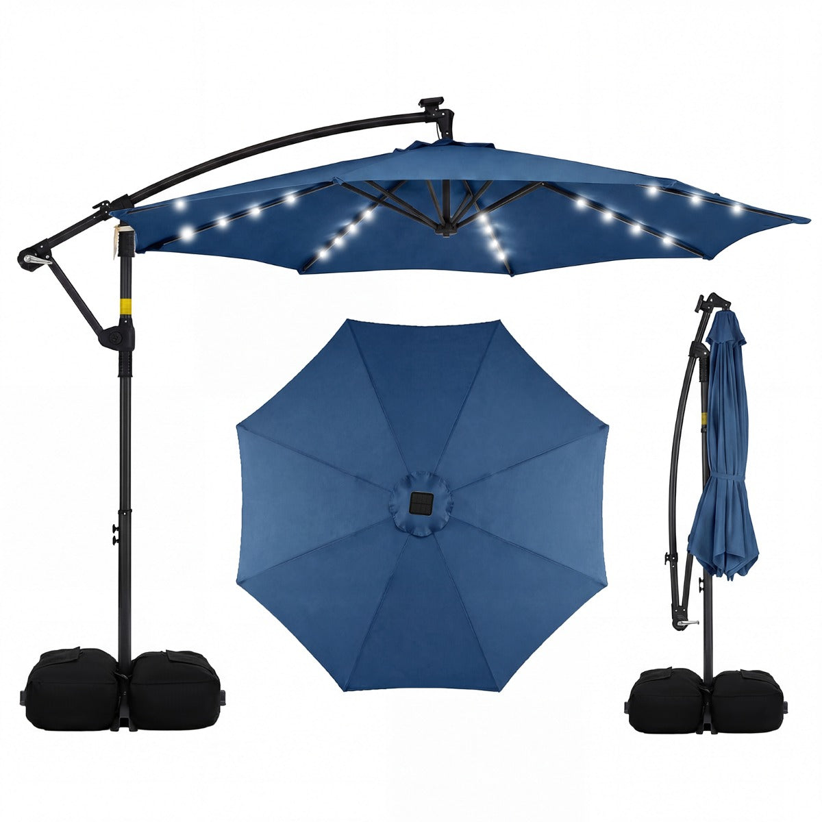 LIVSK Tuinparasol op Zonne-energie - 360° Draaibaar - 32 LED-lampjes - Stabiele Kruisvoet - Beige/Grijs/Bruin