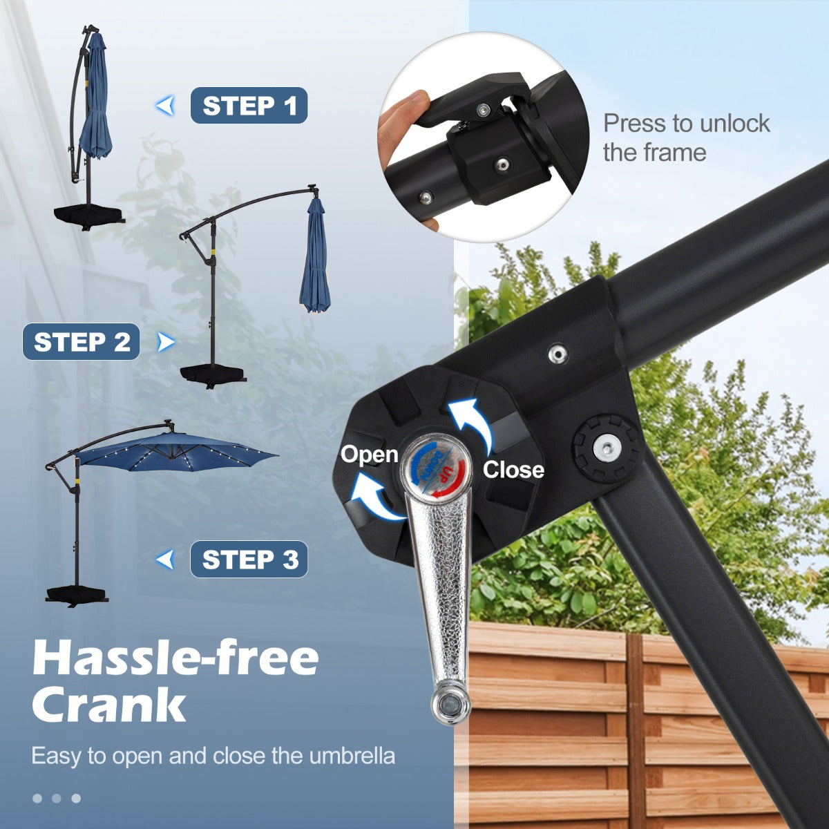 LIVSK Tuinparasol op Zonne-energie - 360° Draaibaar - 32 LED-lampjes - Stabiele Kruisvoet - Beige/Grijs/Bruin
