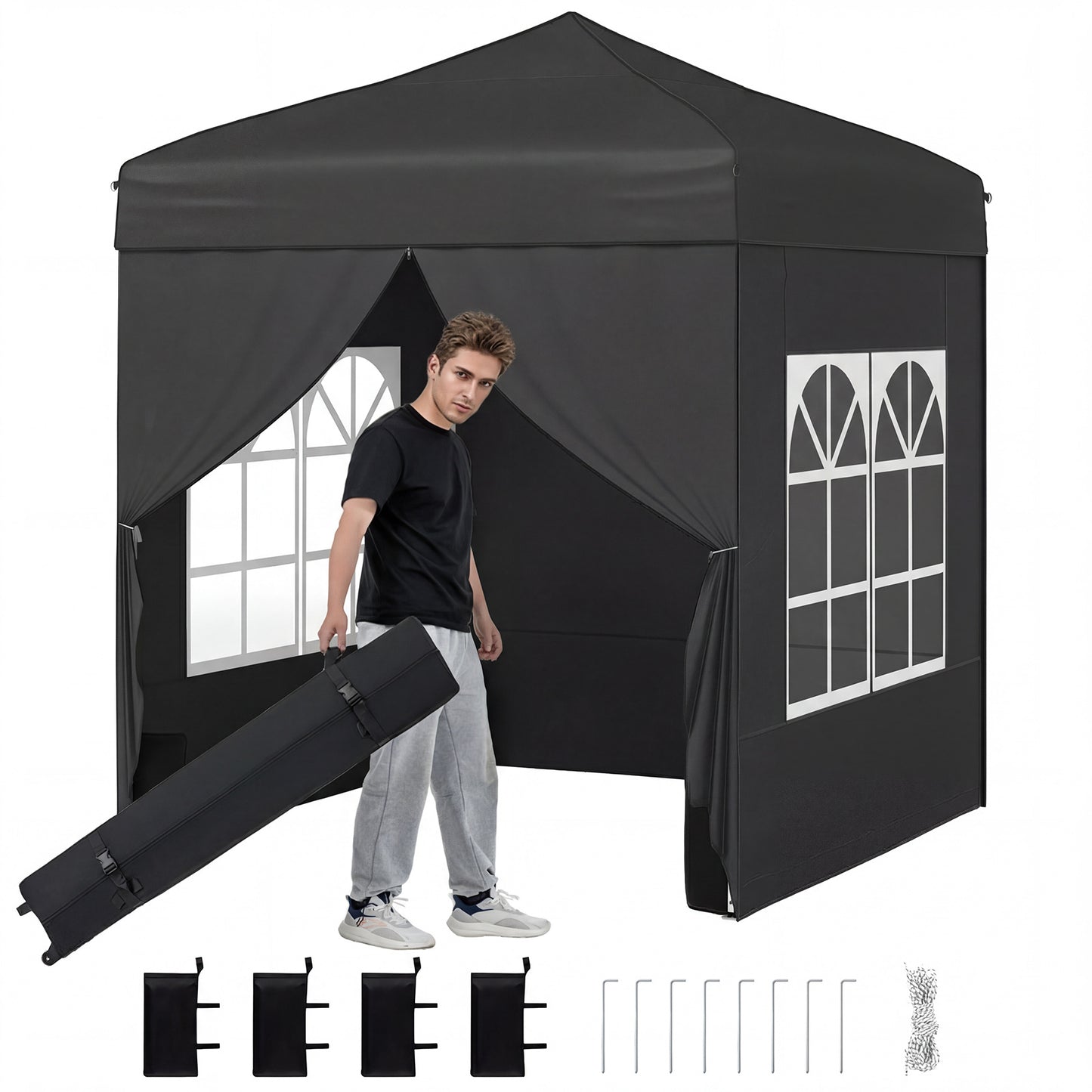 LIVSK Tuinpaviljoen 2x2m - Robuust Metalen Frame - Verstelbare Hoogte - Afneembare Zijwanden - Draagtas met Wielen -