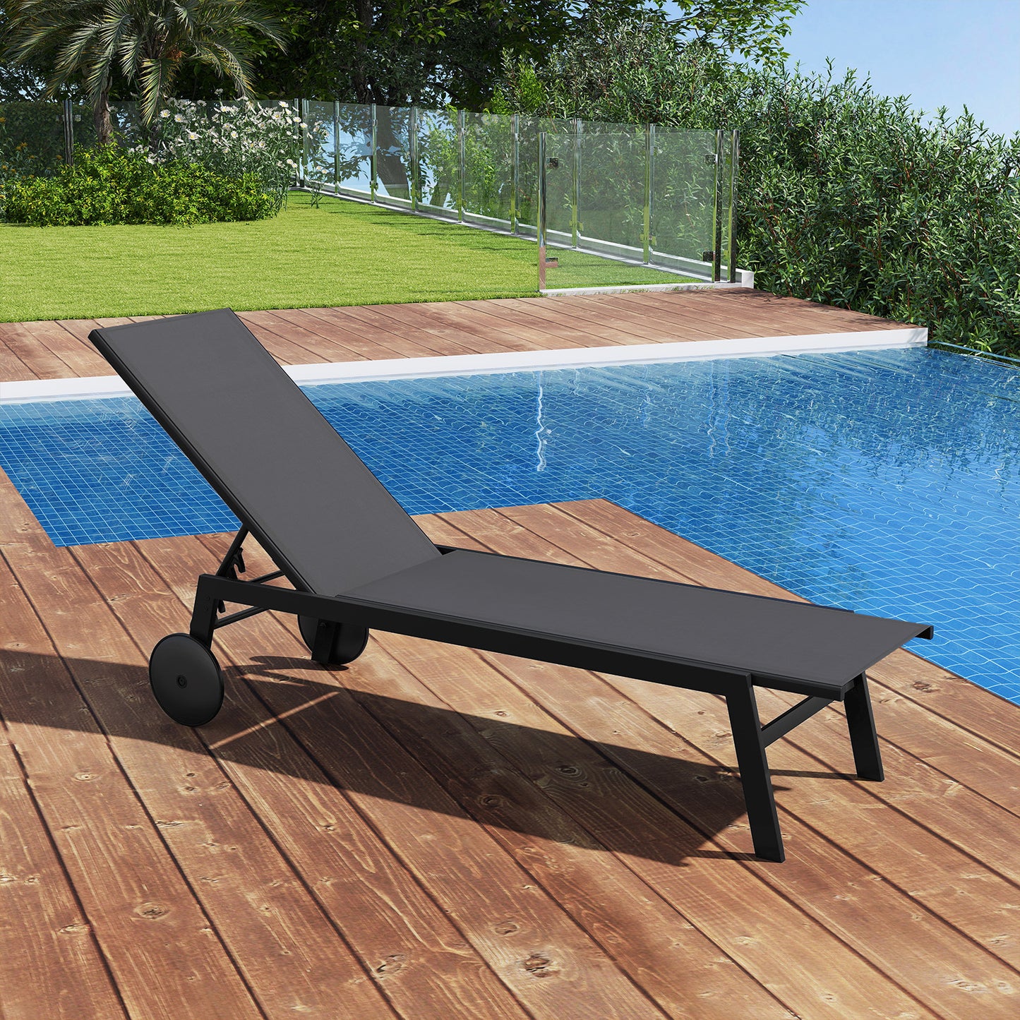 LIVSK Tuinset met Parasol en Ligstoel - Verstelbare Hoogte - UV-bestendig Polyester - Inclusief Vulbare Voet - Beige/Zwart