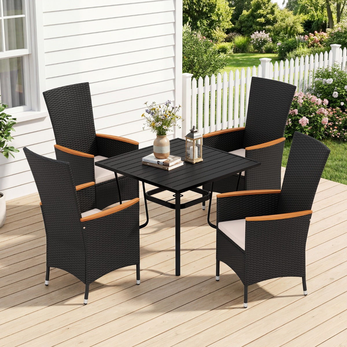 LIVSK Tuinstoelen Set - Handgevlochten PE-Rotan - Comfortabele Kussens - Ergonomische Rugleuning - Zwart