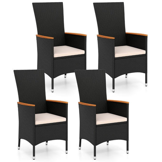 LIVSK Tuinstoelen Set van 2/4 - Handgevlochten PE-Rotan - Comfortabele Kussens - Stevig Metalen Frame - Zwart