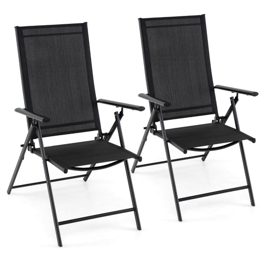 LIVSK Tuinstoelen Set van 2 - Ademend Teslin - 5-voudig Verstelbare Rugleuning - Opvouwbaar - Metalen Frame - Zwart